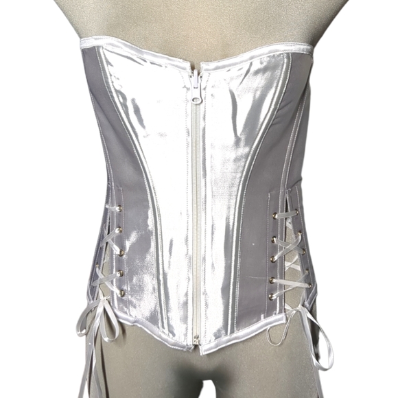 NEW- 2 In 1 Black and White Satin Reverse Corset Size M - Picture 3 of 12